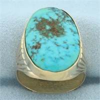 Mens Turquoise Statement Ring in 14k Yellow Gold