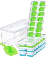 GREEN/ORANGE Ice Cube Tray with Lid and Bin Eas