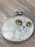 Hand Painted, Artist Signed Cat Pendant