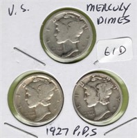 1927 P, D, S Mercury Dime Set