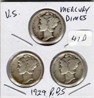1929 P, D, S Mercury Dime Set