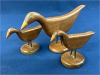 (3) Hand carved Mahogany birds