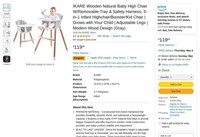 B9675  IKARE Wooden Baby High Chair, Gray