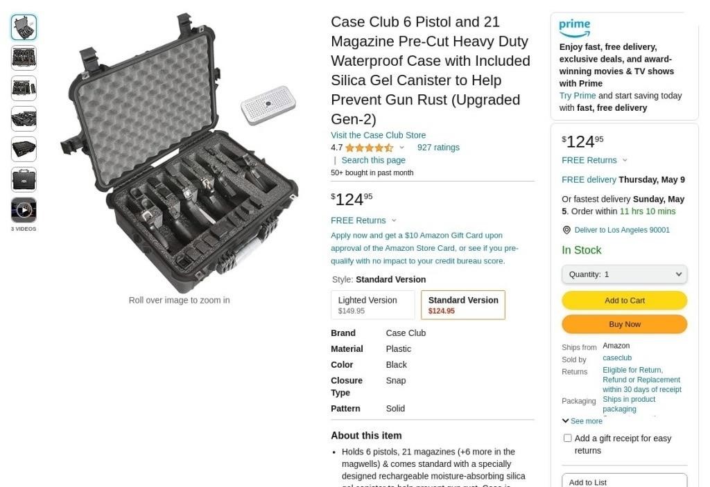 B9678  Case Club 6 Pistol & 21 Mag Waterproof Case