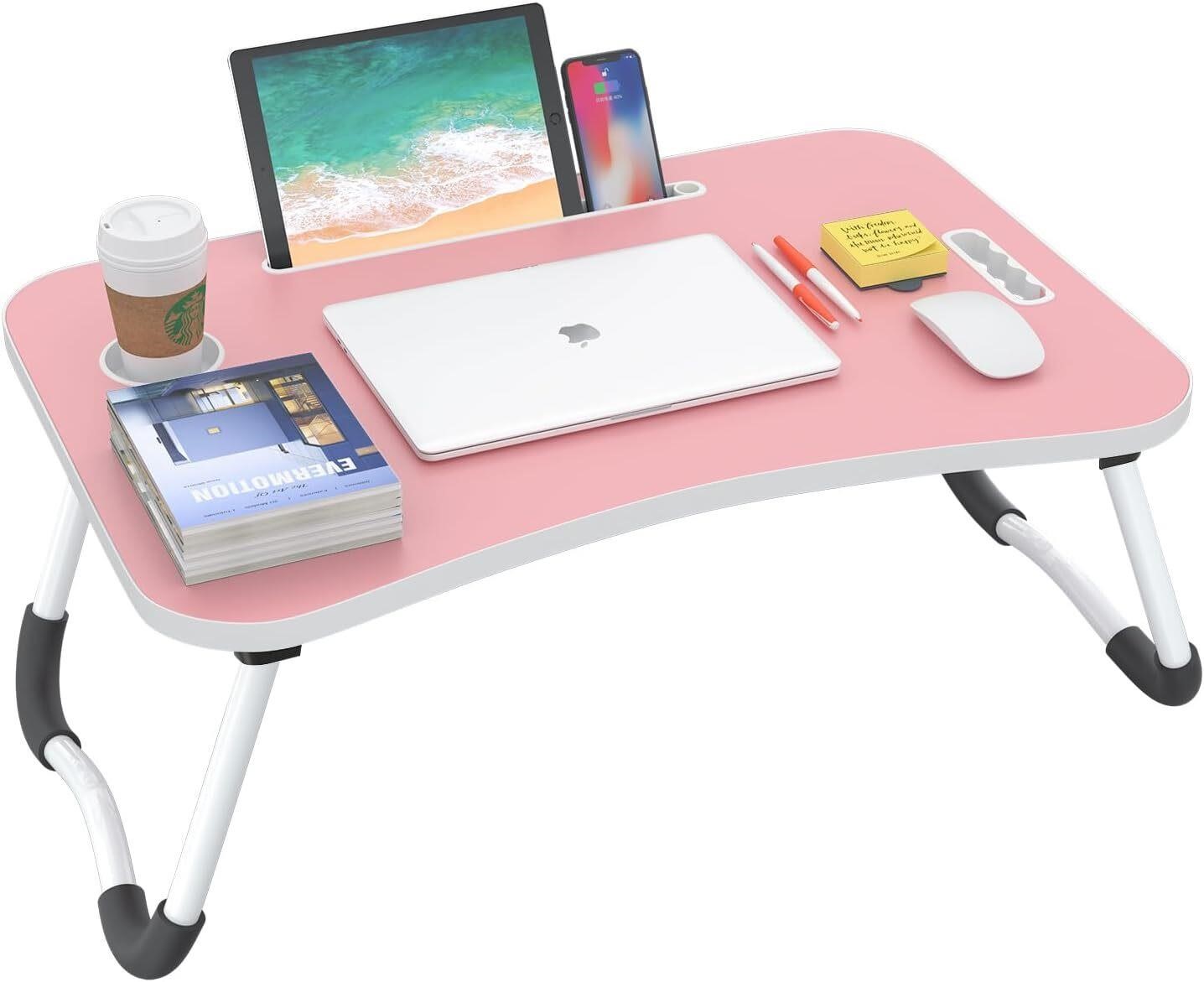 Folding Lap Desk  23.6 Inch Portable Wood Pink Lap