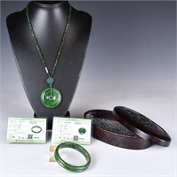A Spinach Green Bracelet & A Necklace w/Pendant in