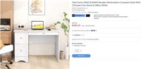 E4180 Wooden Computer Desk With 3 Drawers, White
