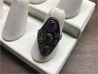 925 stamped purple stone ring ~ sz 8