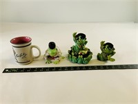 4pcs elvis frog statues and mug