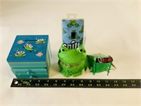 Frog tissue holder, firecracker, jewelry box