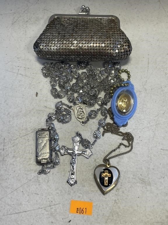Vintage coin purse and religious items
