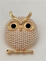 Seed Pearl Owl Brooch