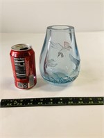 Lead Crystal hand painted etched vase