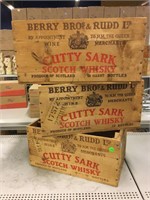 3 wood crates. Marked Cutty Sark produce of