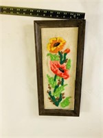 Vintage framed crewel embroidery flowers