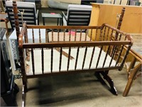 Vintage wooden baby crib rocker