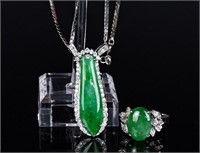 Jadeite & Diamond Pendant Necklace &18K Ring
