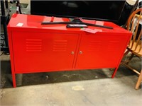 Red metal shop tv stand