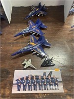 3 model blue angels jets and photograph, 2 small