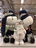 3 crafted snowman plush standers decor.