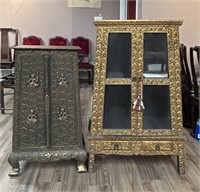 Group of 2 Carved Wooden Cabinets