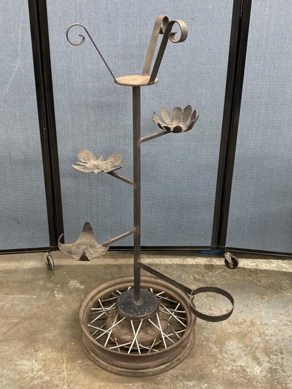 Metal Sculpture Made With Vintage Car Wheel