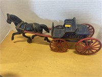 Vintage cast iron fire department horse and buggy