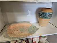 Fish platter and pottery vase