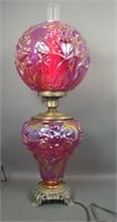 Fenton Red Carnival Glass Regal Iris GWTW Lamp
