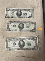 3 1970s 20 dollar bills