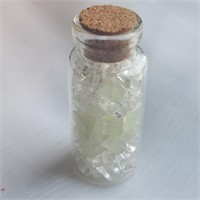Chrysoprase, Clear Quartz in Glass Bottle