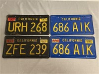 4 Vintage California License Plates 12"x6”