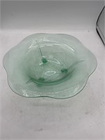 Vintage Uranium Green Glass footed bowl 12 1/2”