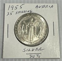1955 Austria  25 Shilling 80% Silver