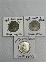 3 Swiss 2 Francs .08350 Silver