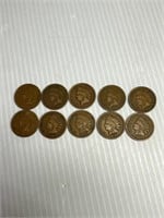 Date run of 10 Indian Cents 1899-1908