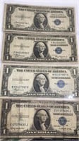 (4) $1 Blue Seal Silver Certificates, off-center