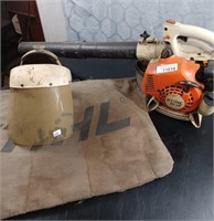 Stihl SH55 leaf blower, bag, and face shield