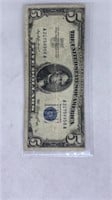1953 $5 Blue Seal Silver Certificate off-center