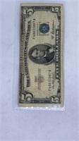 1953 $5 Blue Seal Silver Certificate off-center