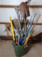 Assortment tools including shovels,