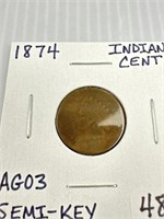 1874 Indian Cent Semi-Key
