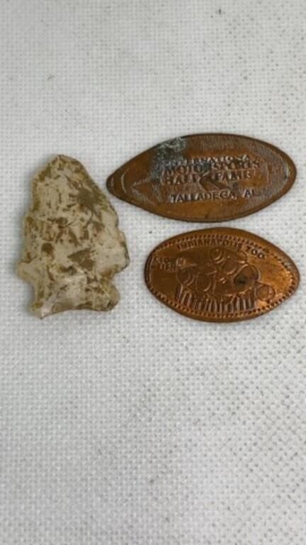 Arrowhead locally found (Carroll) souvenir pennies