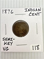 1876 Indian Cent Semi Key