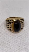 Ring w/tigereye stone, stamped ‘18K elec plate’