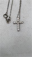 Sterling cross pendant necklace white stones