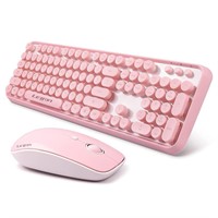 Pink Wireless Keyboard Mouse Combo, 2.4GHz Retro