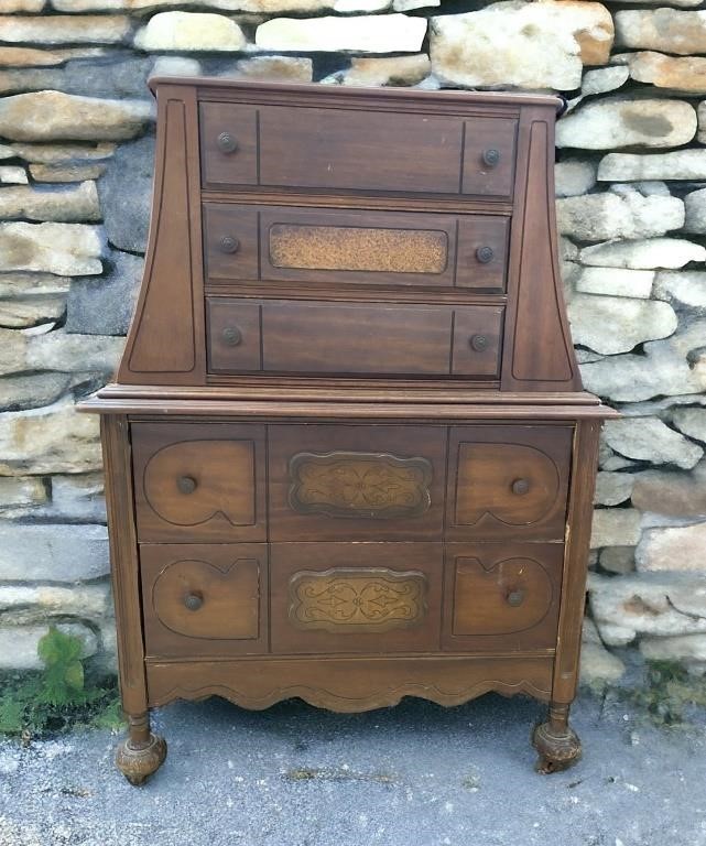 Antique 5 Drawer Chest, on Wheels, Bottom Drawers