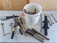 Bucket of assorted tools. Including wire