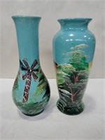 2 hand pain in vases 8 in tall